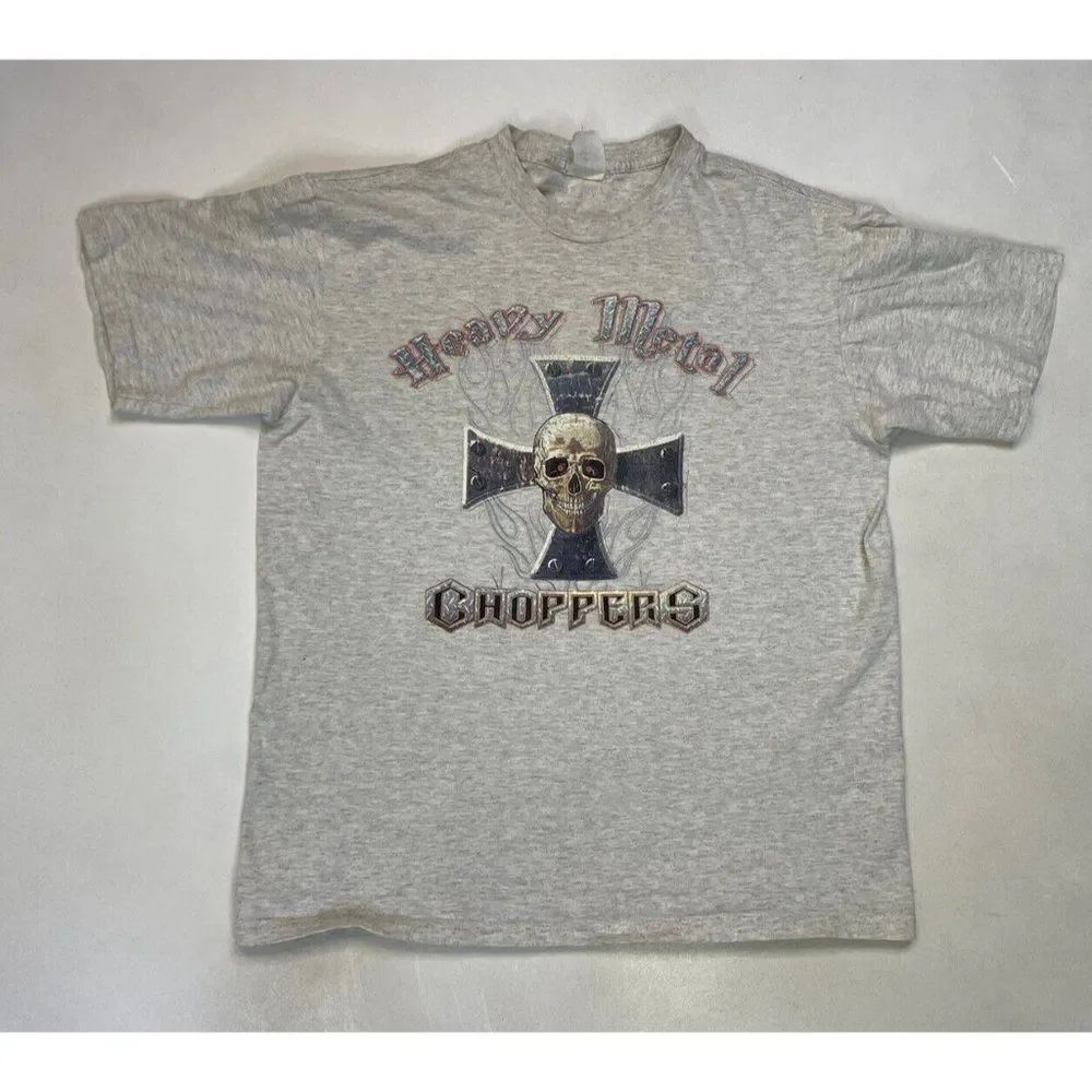 VINTAGE  Heavy Metal Choppers Skull Graphic T-shirt Women Medium Gray